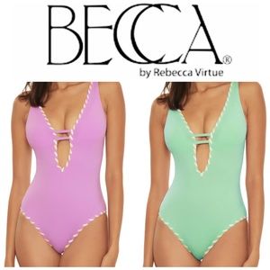 NEW BECCA Camille Reversible Plunge One Piece Swimsuit